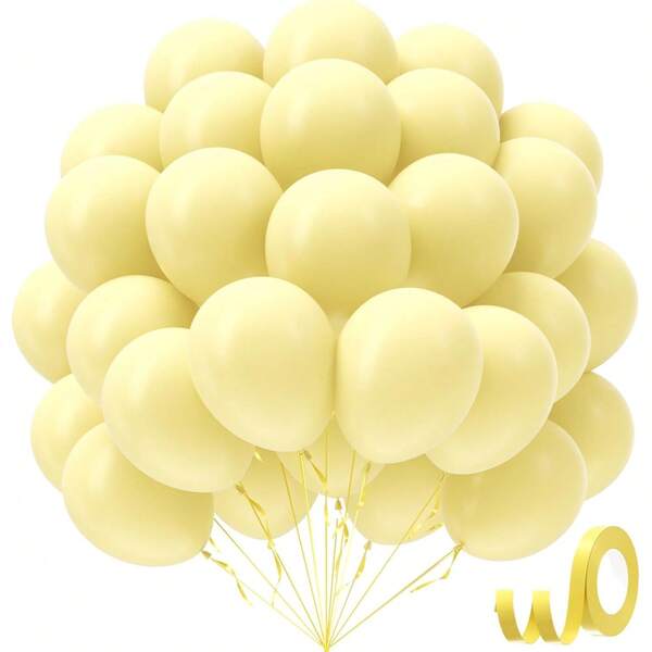 10/20/30/40/50pcs Light Yellow Latex Party Balloons - 18/12/10/5 Inch Round Helium Balloons, Light Yellow, Suitable For Birthday, Bridal Shower, Wedding, Sunflower Theme Party Decoration