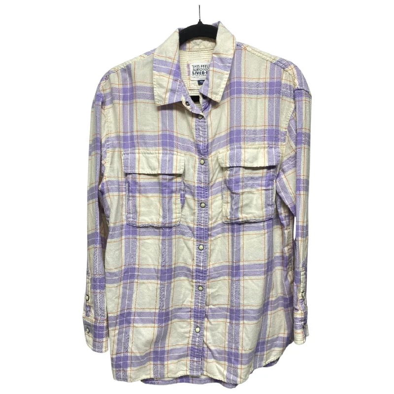 Top Long Sleeve By American Eagle In Purple & White, Size: S