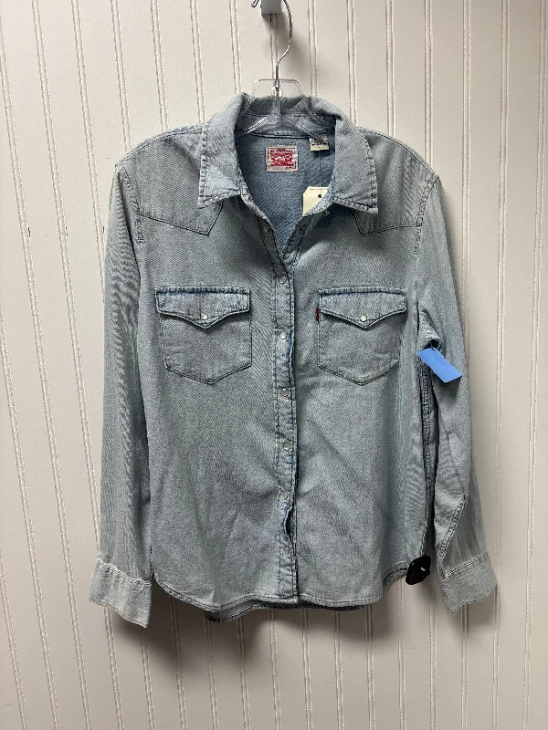 Top Long Sleeve By Levis In Blue Denim, Size: M