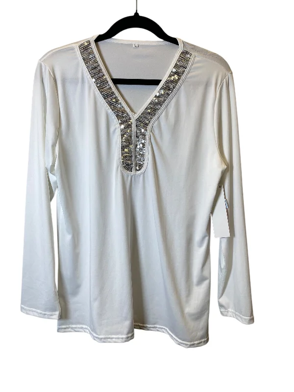 Top Long Sleeve By Cmc In Silver & White, Size: Xxl