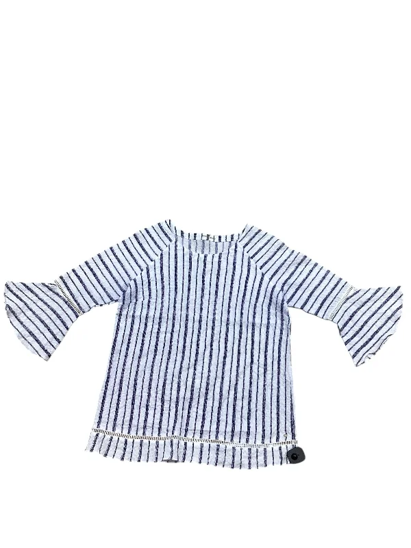 Top 3/4 Sleeve By Clothes Mentor In Blue & White, Size: L