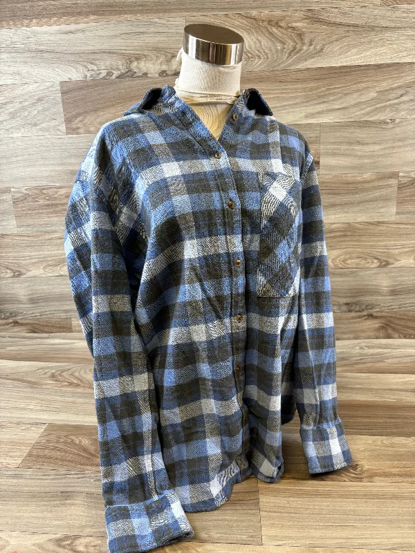 Top Long Sleeve By Aerie In Plaid Pattern, Size: M