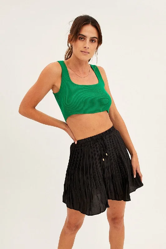 Black Pleated Skirt Mini Satin