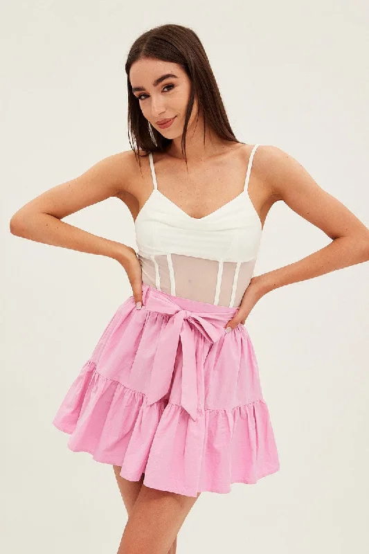 Pink Flare Skirt Skater Poplin