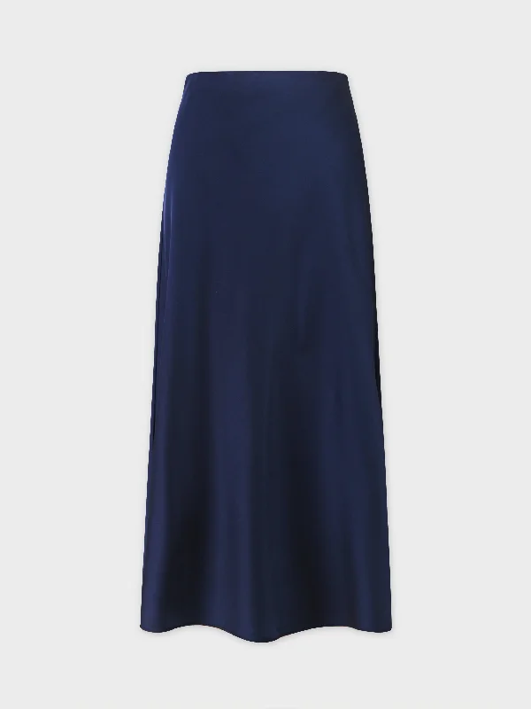 Solid Satin Slip Skirt-Dark Blue/Navy