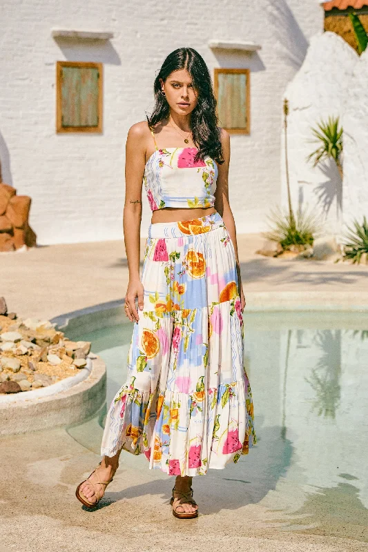 Tutti Blue Tropical Tiered Maxi Skirt