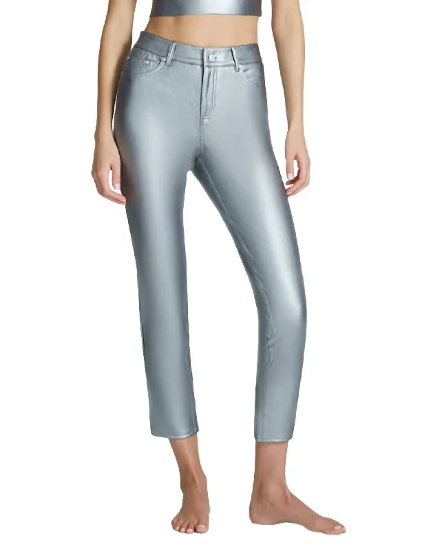 Faux Leather Five Pocket Pant In Platinum