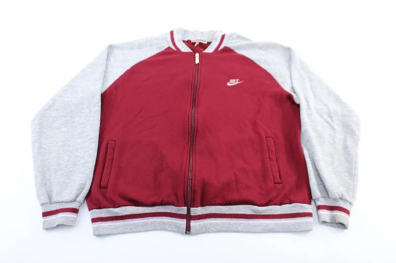 80's Nike Embroidered Logo Grey & Maroon Zip Up Jacket