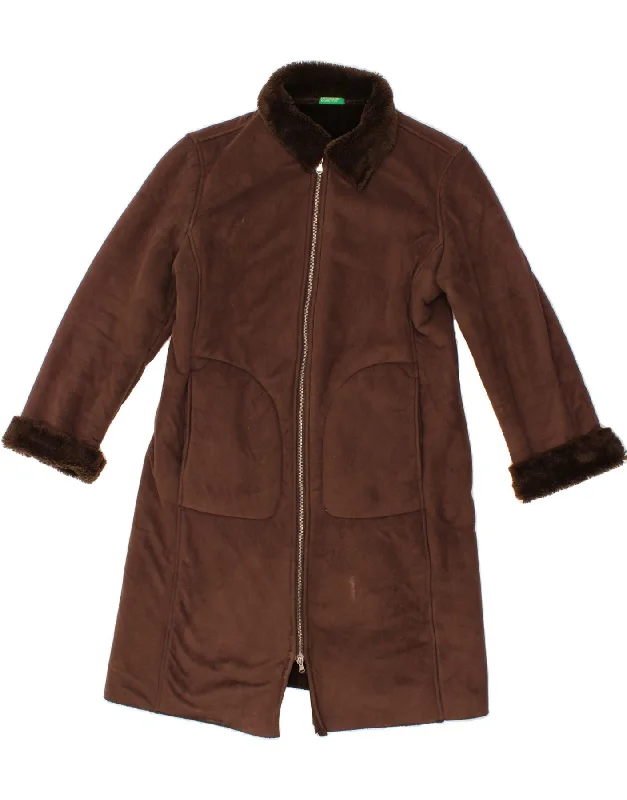 BENETTON Womens Sherpa Coat UK 16 Large Brown Modacryl