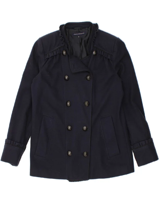 FRENCH CONNECTION Womens Double Breasted Coat UK 14 Large Navy Blue