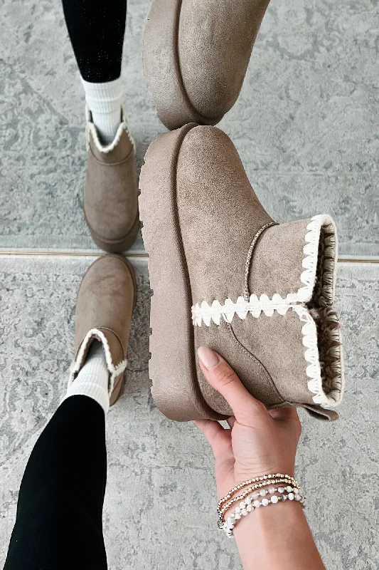 Feeling The Chill Stitch Trim Platform Booties (Oat)