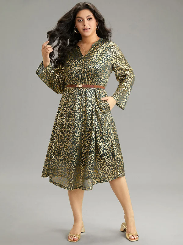 Leopard Glitter Pocket Elastic Waist Dress