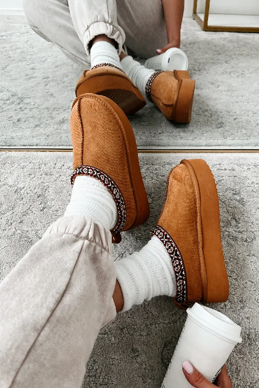 Walking Into Autumn Faux Fur Lined Platform Slip-Ons (Tan)