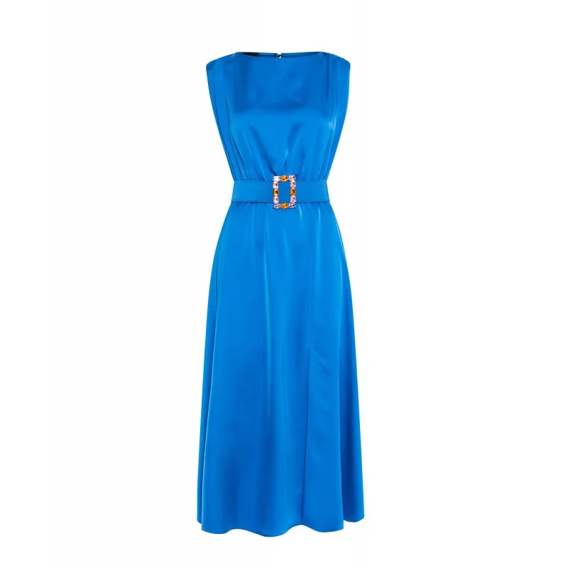 Access Midi Blue Satin Dress With Belt