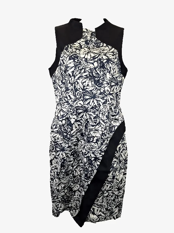 Cue Navy Floral Tailored Office Midi Dress Size 12