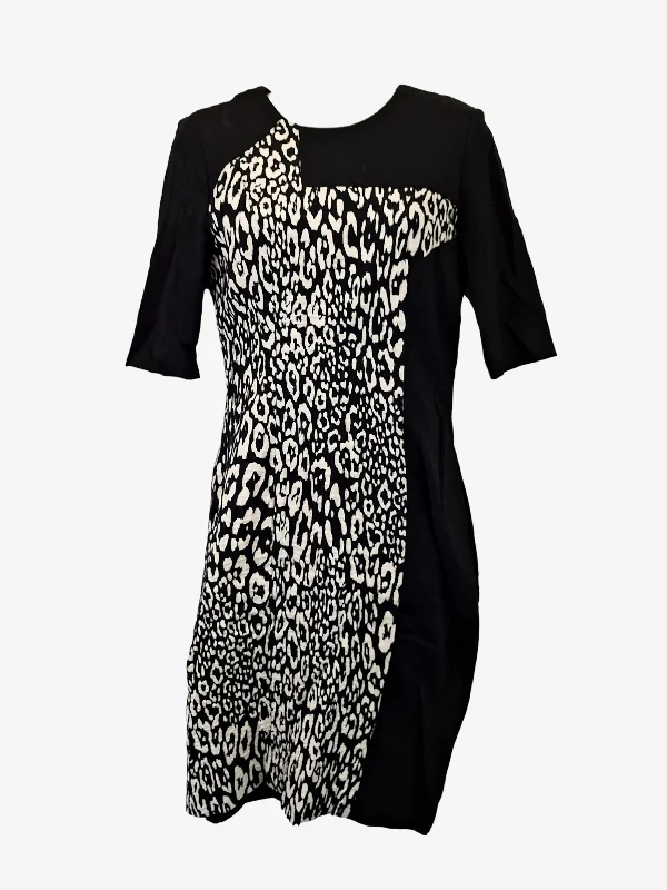 Cue Textured Animal Print Fitted Work Midi Dress Size 10