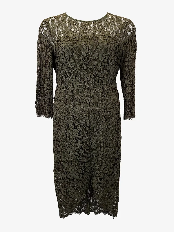 Jayson Brunsdon Khaki Lace Cocktail Midi Dress Size 12