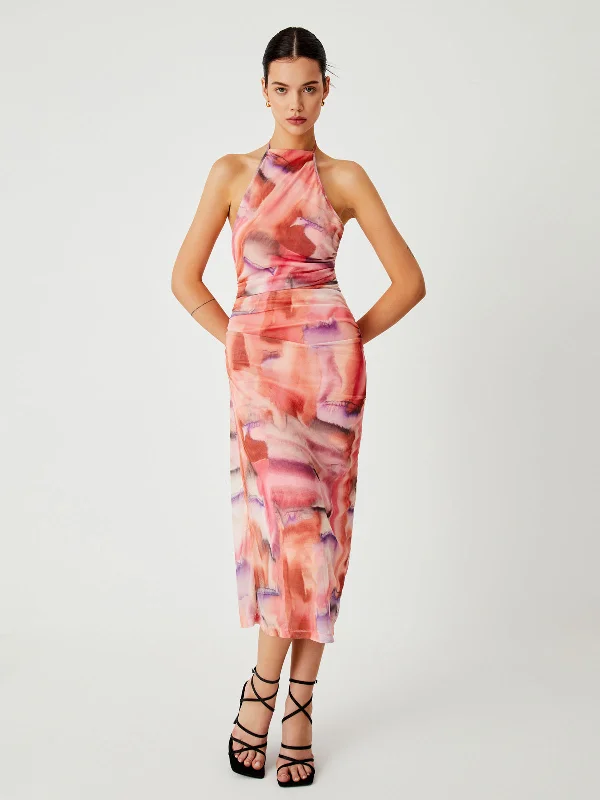 BerryBetty - Lava Tie Dye Mesh Open Back Midi Dress