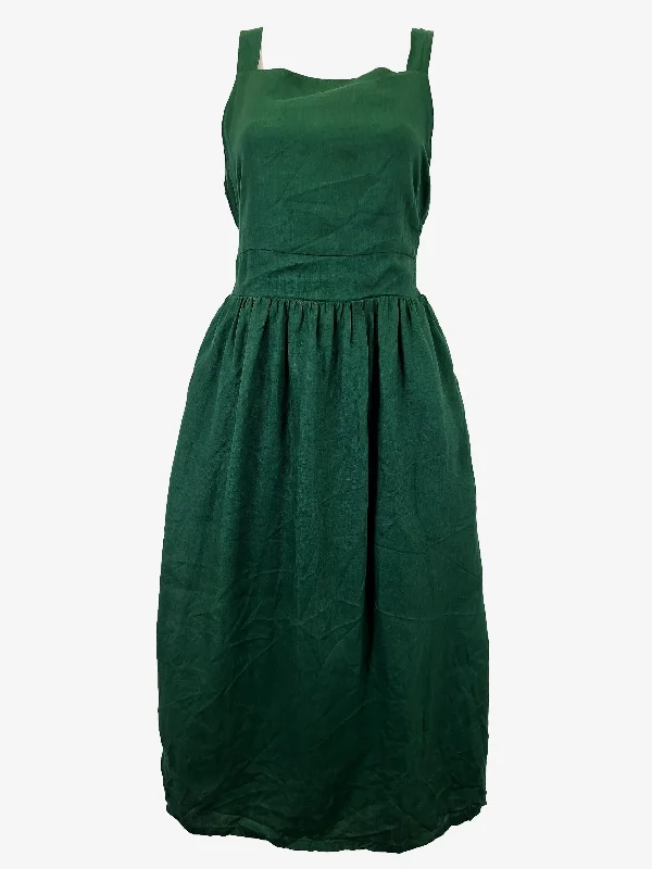 Luxmii Forest Green Farfalla Linen Midi Dress Size S