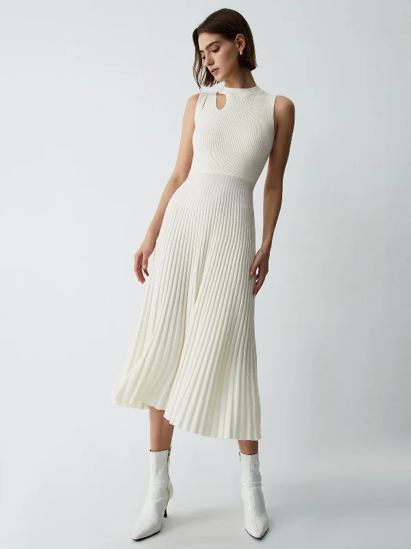 BerryBetty - Vanilla Cutout Rib Midi Sweater Dress