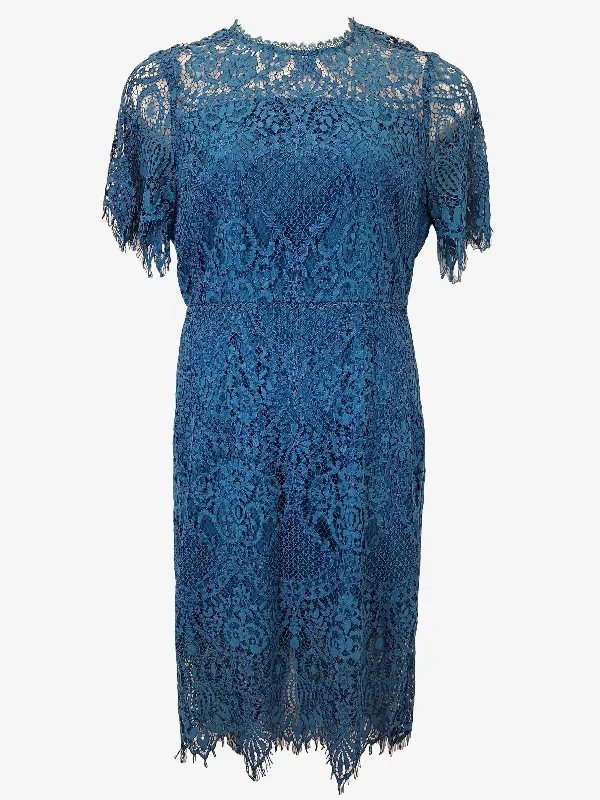 Wayne Cooper Evening Teal Lace Midi Dress Size 14