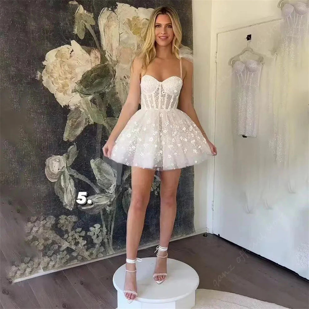 Mini Bridals Dresses Sweetheart Flowers Tulle Boning Corset Short Wedding Party Dresses for Women  Cocktail Gowns