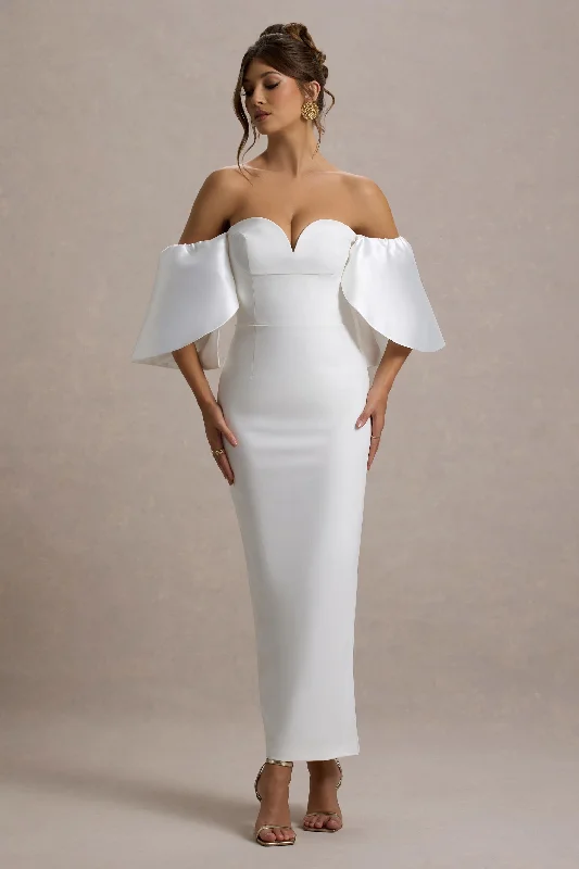 Dalani | White Corset Maxi Dress With Satin Puff Sleeves