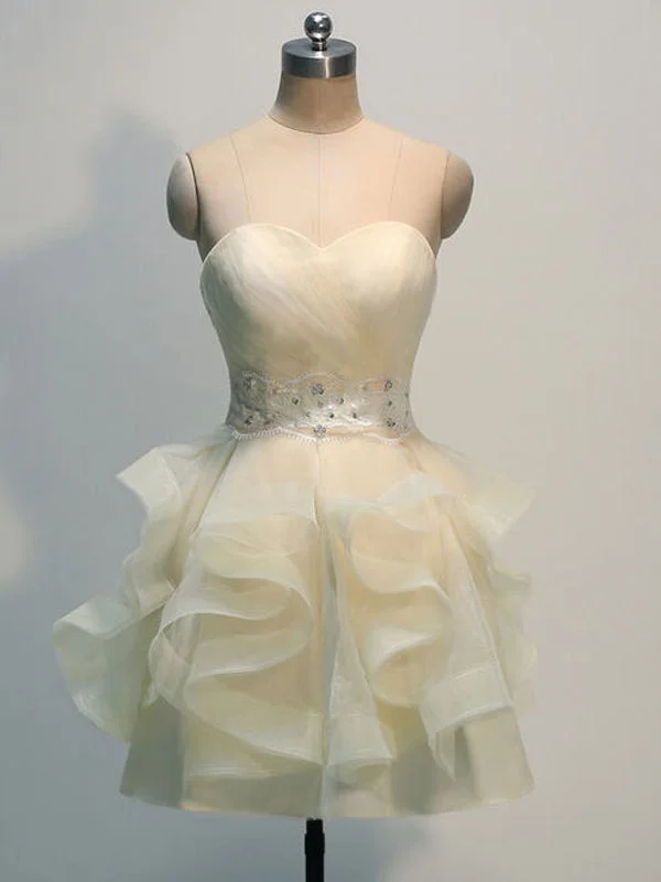 Elegant Ivory Strapless Sweetheart Ruffles A-line Mini Homecoming Dress, HD3053