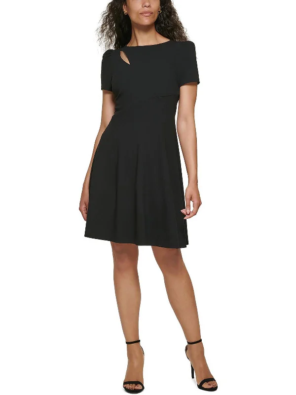 Petites Womens Scuba Mini Fit & Flare Dress