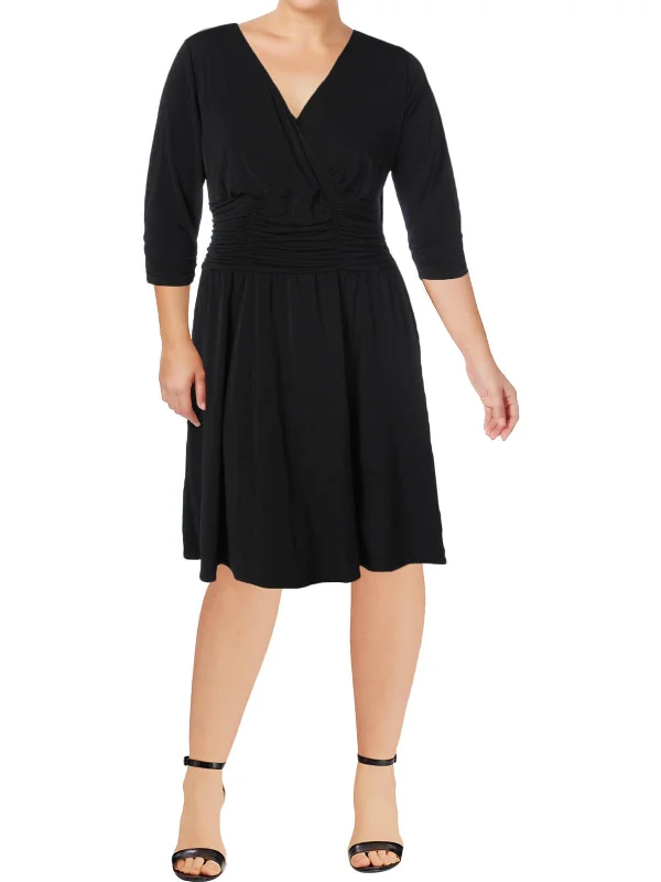 Plus Womens Ruched A-Line Cocktail And Party Dress