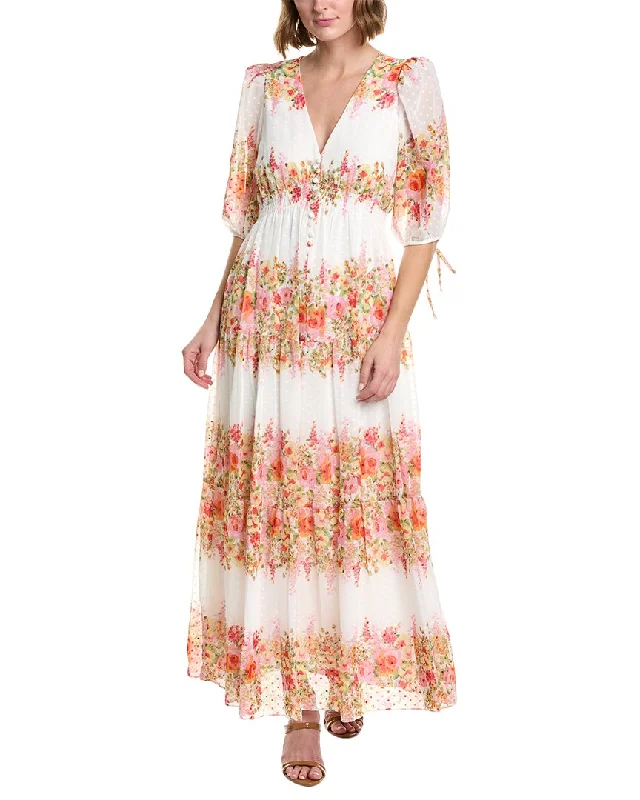 Taylor Printed Swiss Dot Chiffon Maxi Dress