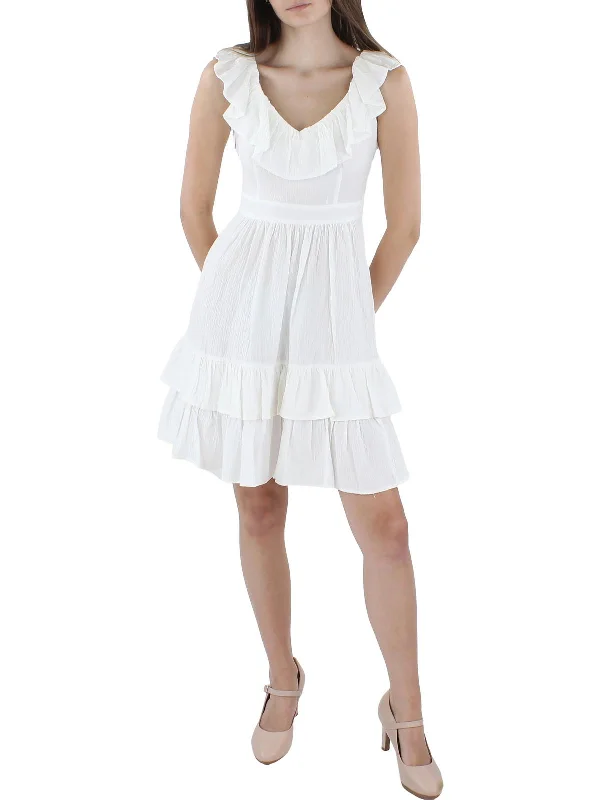 Womens A-Line Ruffle Mini Dress