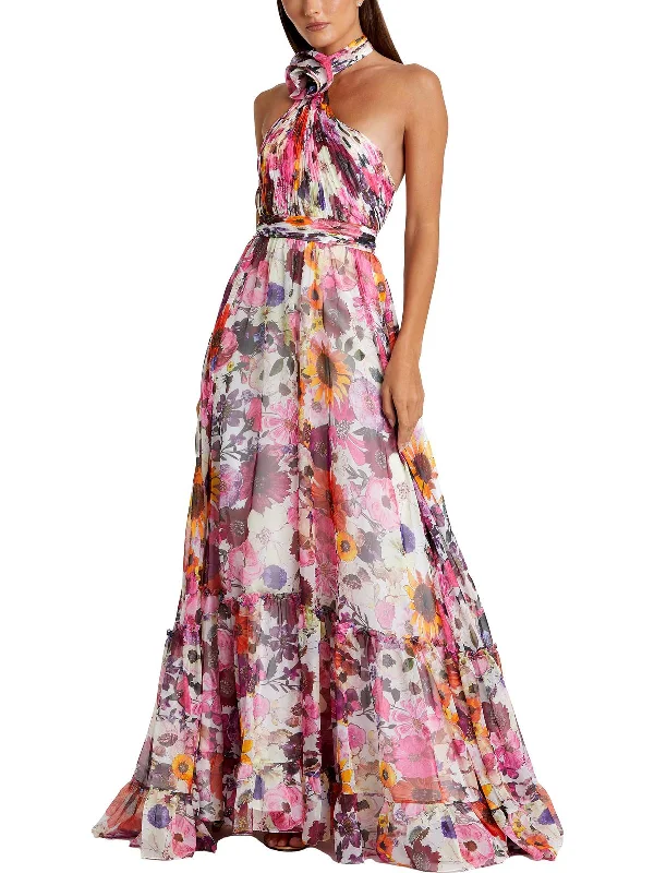 Womens Chiffon Floral Evening Dress