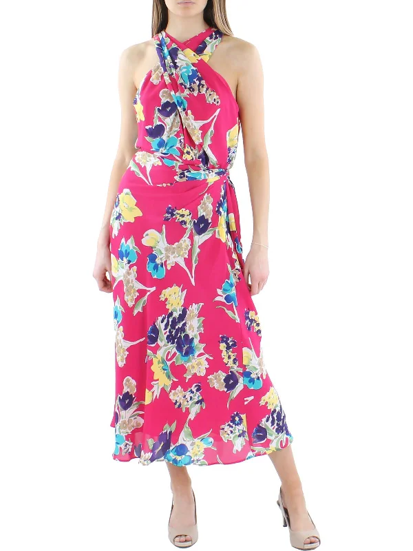 Womens Floral Halter Maxi Dress