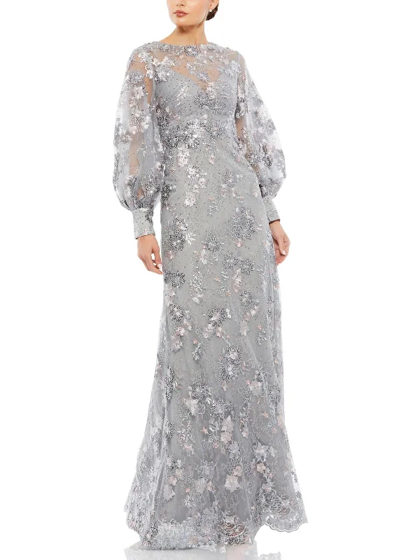 Womens Sequined Floral Evening Dress