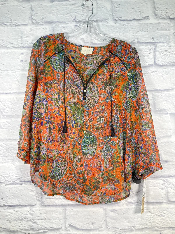 Blouse Long Sleeve By Edme And Esyllte In Green & Orange, Size: Xs