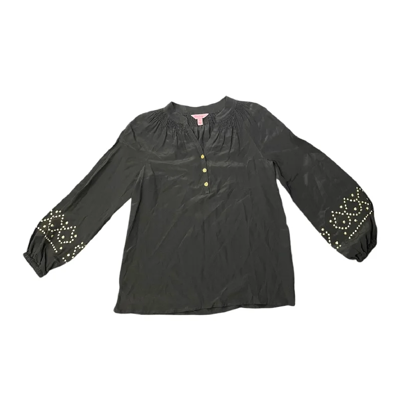 Blouse Long Sleeve By Lilly Pulitzer In Black & Gold, Size: Xs