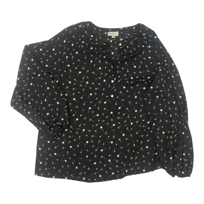 Blouse Ls By Loft In Black, Size:Xl