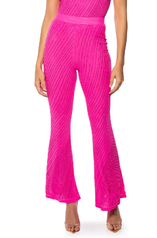 CUFF IT EMBELLISHED MESH FLARE LEG TROUSER