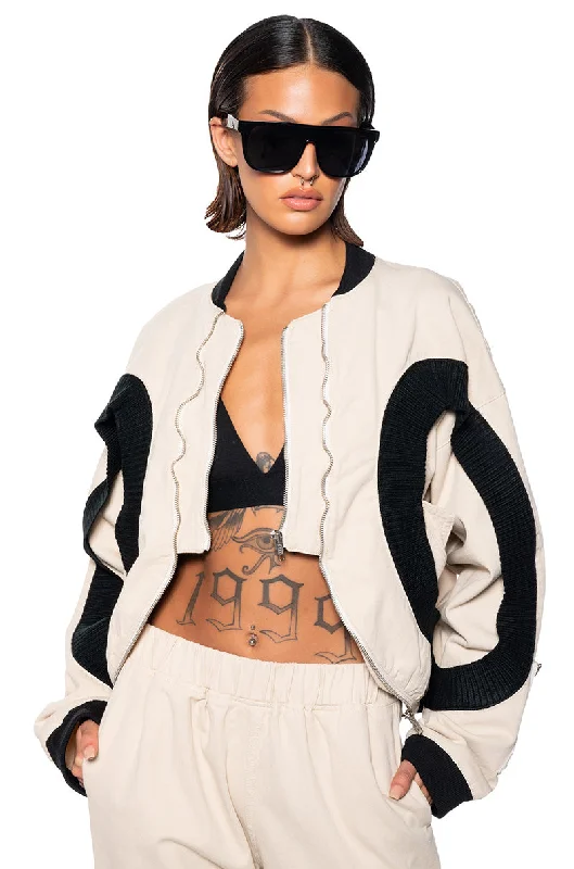 CURVE EFFECT RIB IVORY DENIM BOMBER