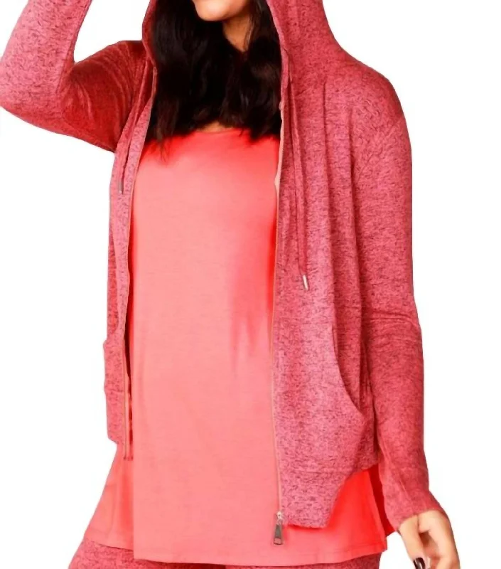 Melange Zip Hoodie In Coral