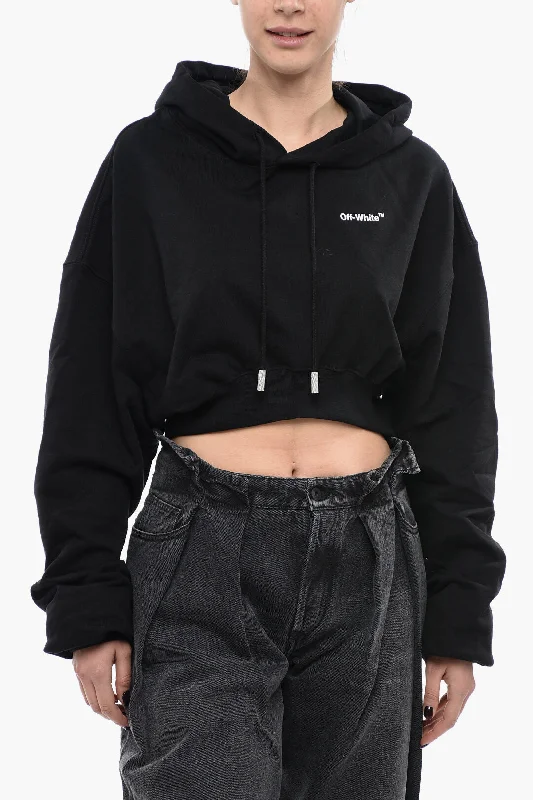 Off-White Brushed Cotton Cropped FOR ALL Hoodie