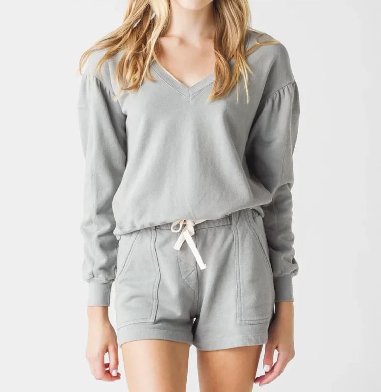 Shirred Sleeve Sweatshirt In Grey