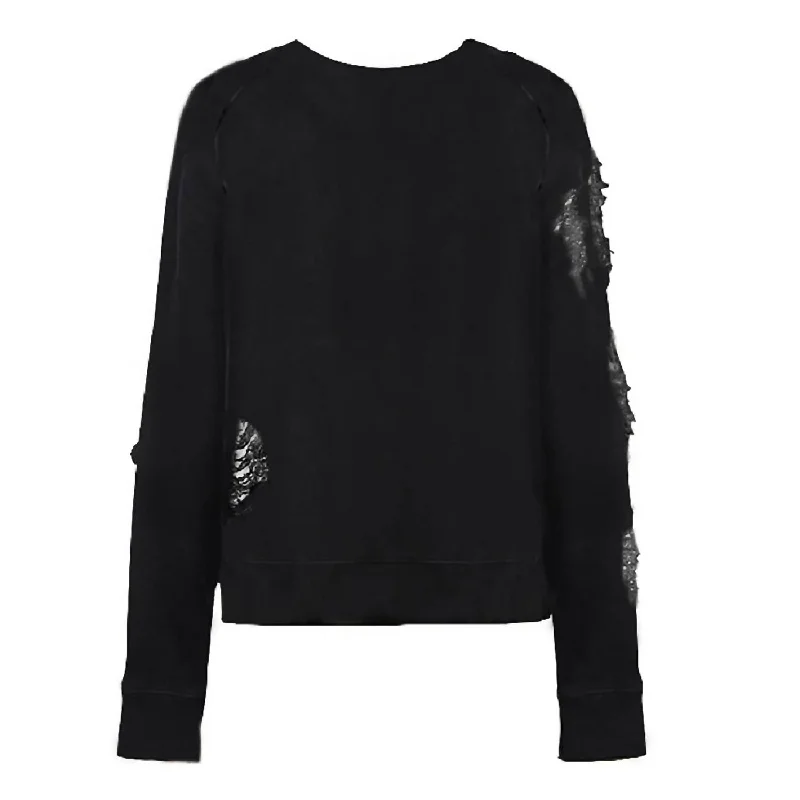 Women's Blackbird Ripped Sweatshirt Top Pullover