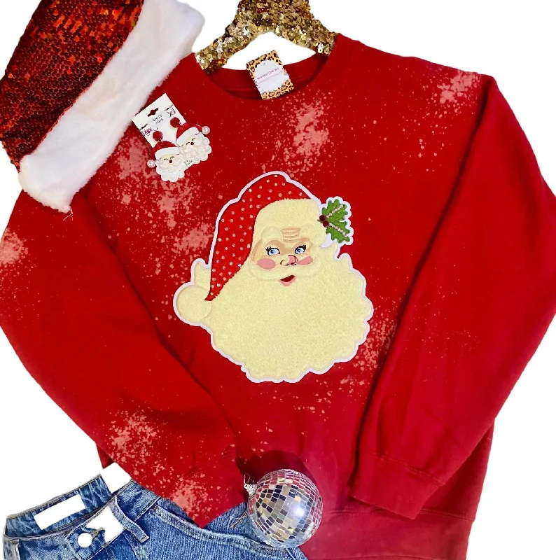 Women's Vintage Santa Bleached Sweatshirt In Red