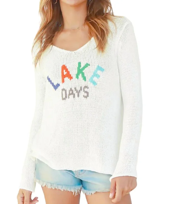 Lake Days Cotton Sweater In White Multi