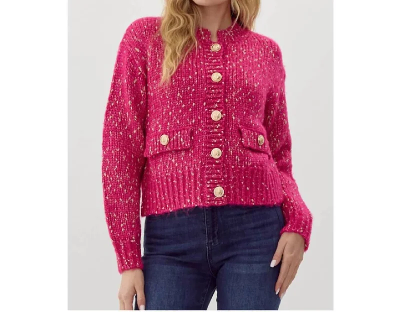 Preppy Knit Crop Cardigan In Pink