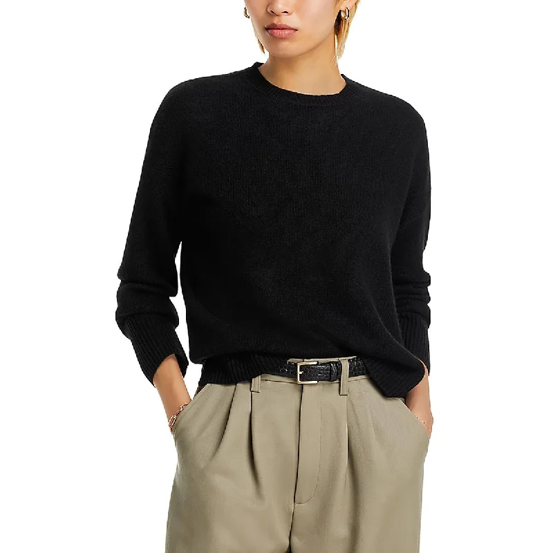 Womens Cashmere Ribbed Trim Pullover Sweater